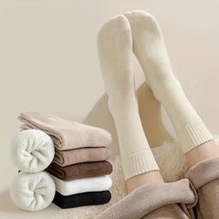 4 Pairs Women's Solid Crew Socks Warm & Comfy Stockings & Hosiery