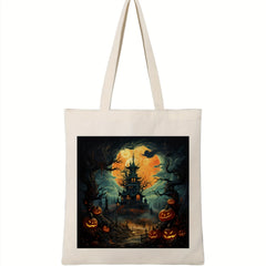 Jack o' lantern Pattern Canvas Shoulder Bag All Match Halloween Storage