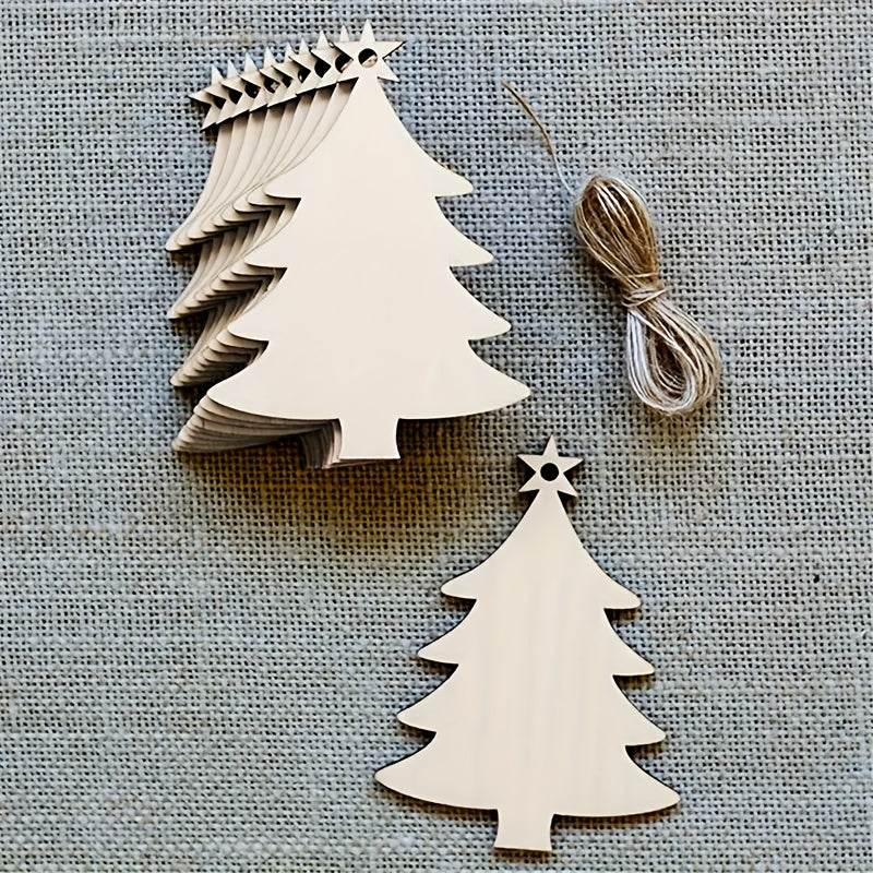 10pcs Wooden Christmas Tree Pendant DIY Wood Crafts Snowman Decorations