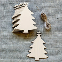 10pcs Wooden Christmas Tree Pendant DIY Wood Crafts Snowman Decorations