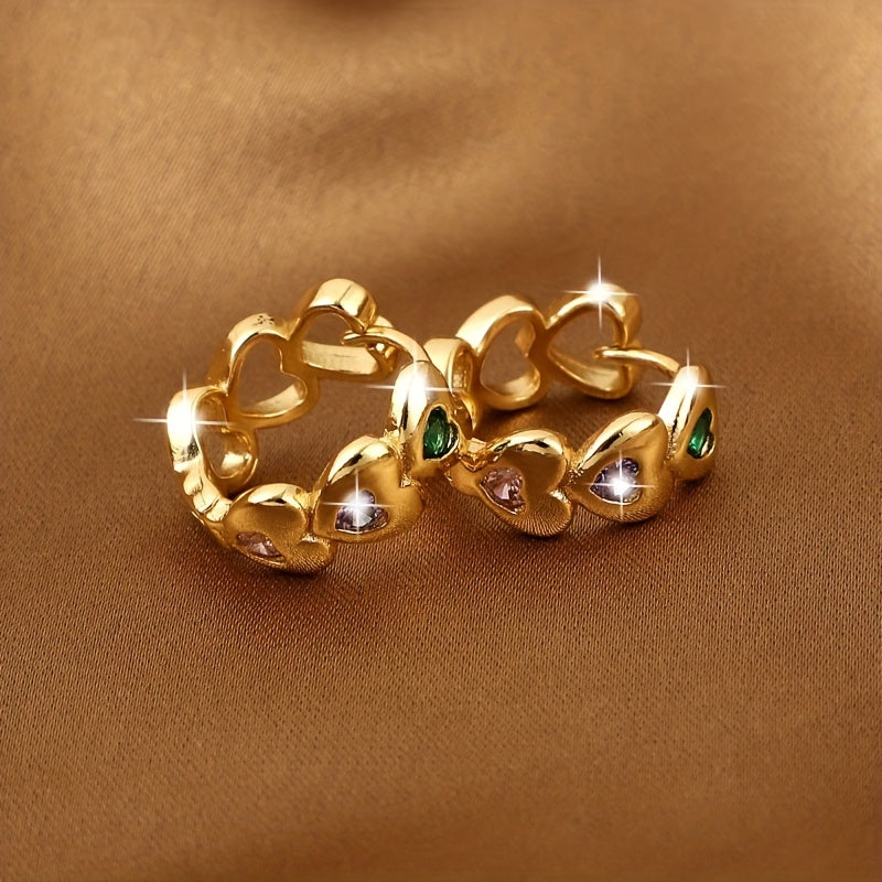 Heart-shaped Rhinestone Chain Earrings for Girls