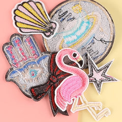 6pcs Girls Flamingo Bow Emblem Badge DIY Decorative Accessories for Clothes