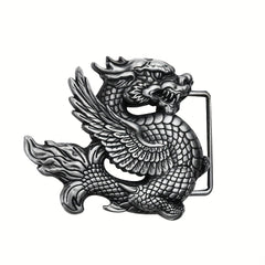 Retro Chinese Fly Dragon Belt Buckle Pterosaur Eagle Wing Pewter Finish