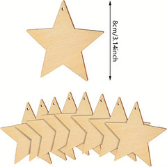 10pcs Wooden Star Ornaments with Hole & Rope DIY Crafts Decoration