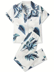 Floral Print Lounge Set Short Sleeve Top & Pants Women's Loungewear