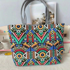 Canvas Vintage Geometric Pattern Tote Bag Large Capacity Shoulder Bag