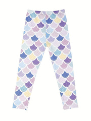 Girls Camouflage Crown Fish Scale Athletic Leggings Elastic Waist Yoga Pants