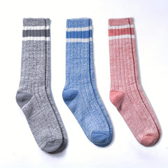 3 Pairs Striped Crew Socks Comfy & Breathable College Style Socks Women's Stocki