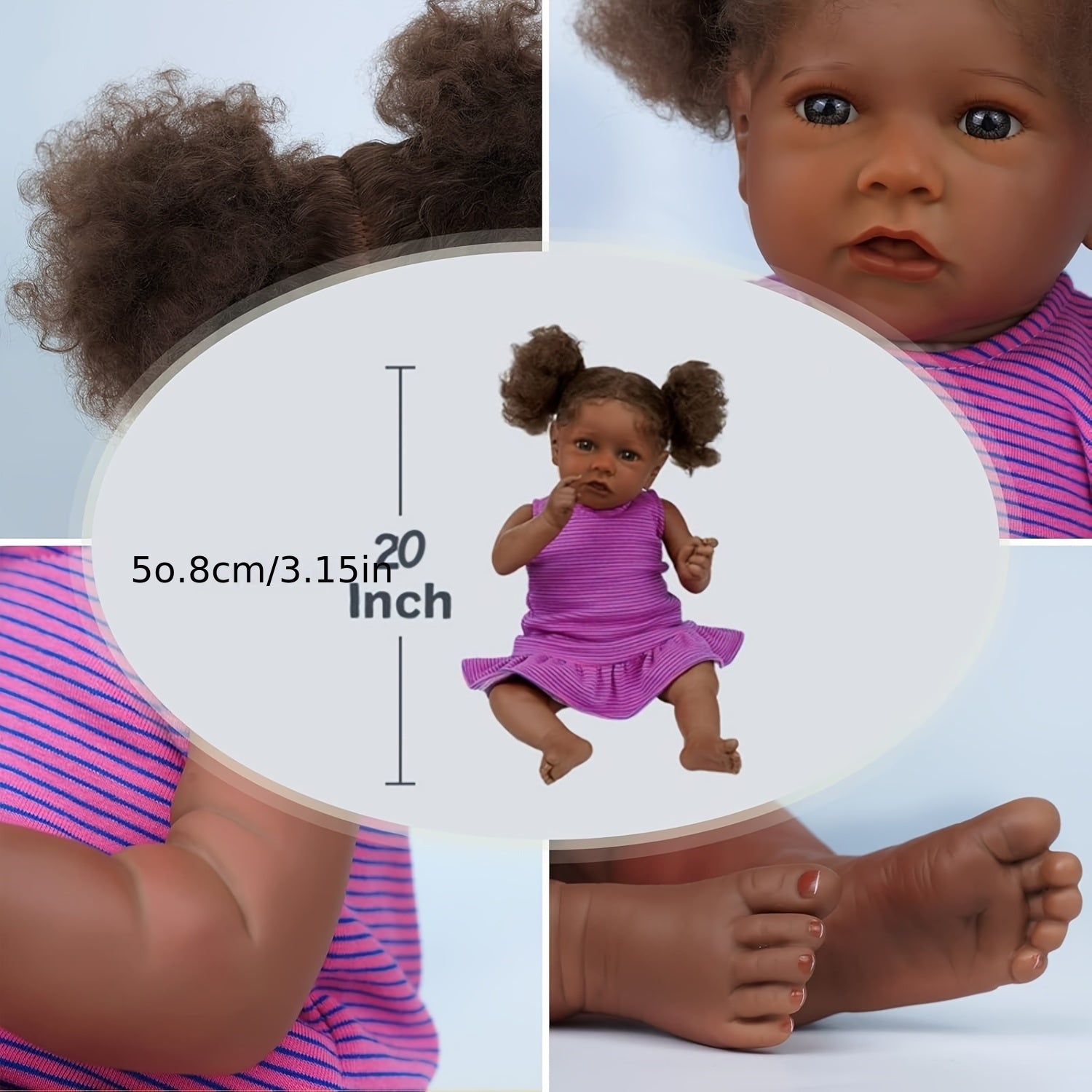 JIZHI 20 Lifelike Reborn Youngsters Doll with Caramel Eyes & Pink Skirt