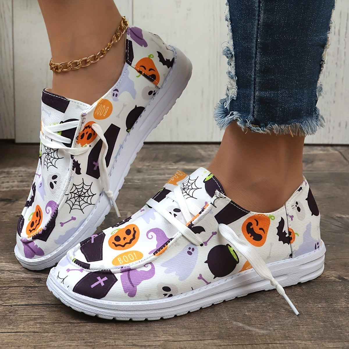 Halloween Pumpkin Ghost Lightweight Slip On Sneakers