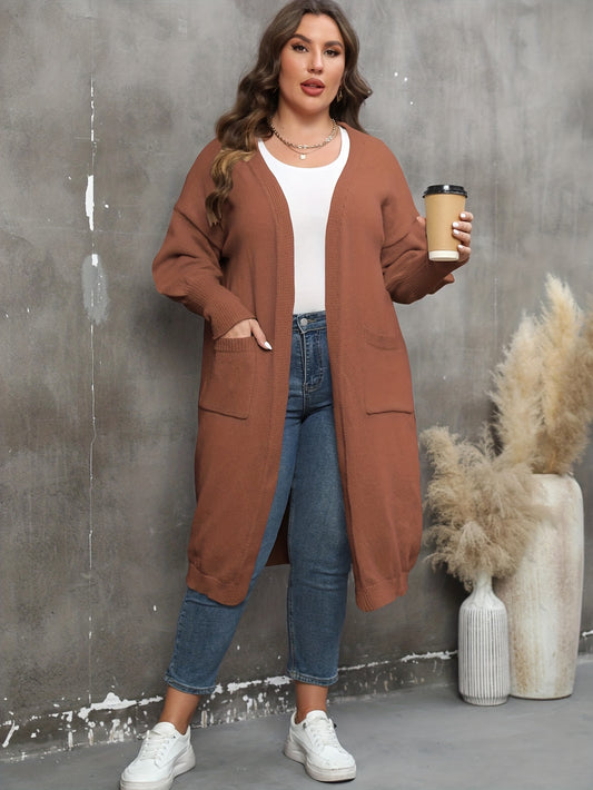  Casual Cardigan Women's Plus Solid Lantern Sleeve Open Front Cardigan