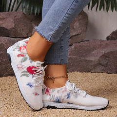 Women's Floral Print Lace Up Sneakers Non slip Walking Shoes