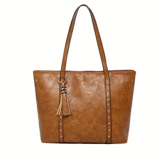 Vintage Large Tote Bag Retro PU Leather Shoulder Bag Women's Handbag