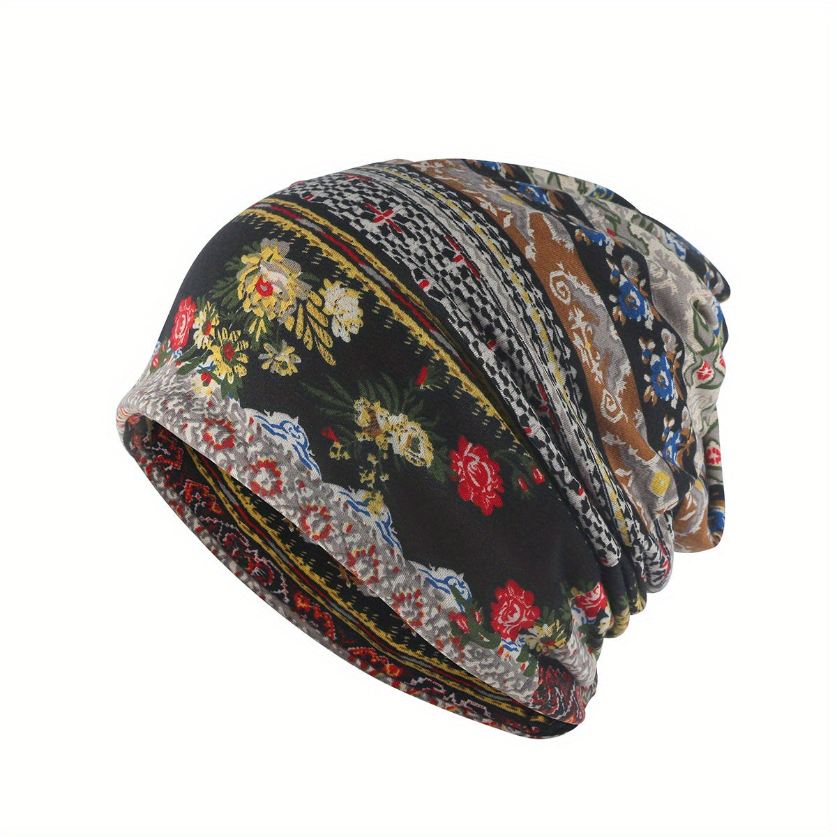 Geometric Pattern Baggy Slouchy Chemo Sleep Beanie Hat Elastic Cap