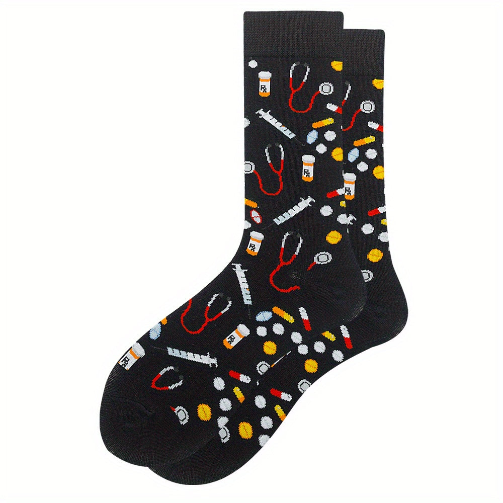 Men's Patterned Crew Socks for Outdoor Wear