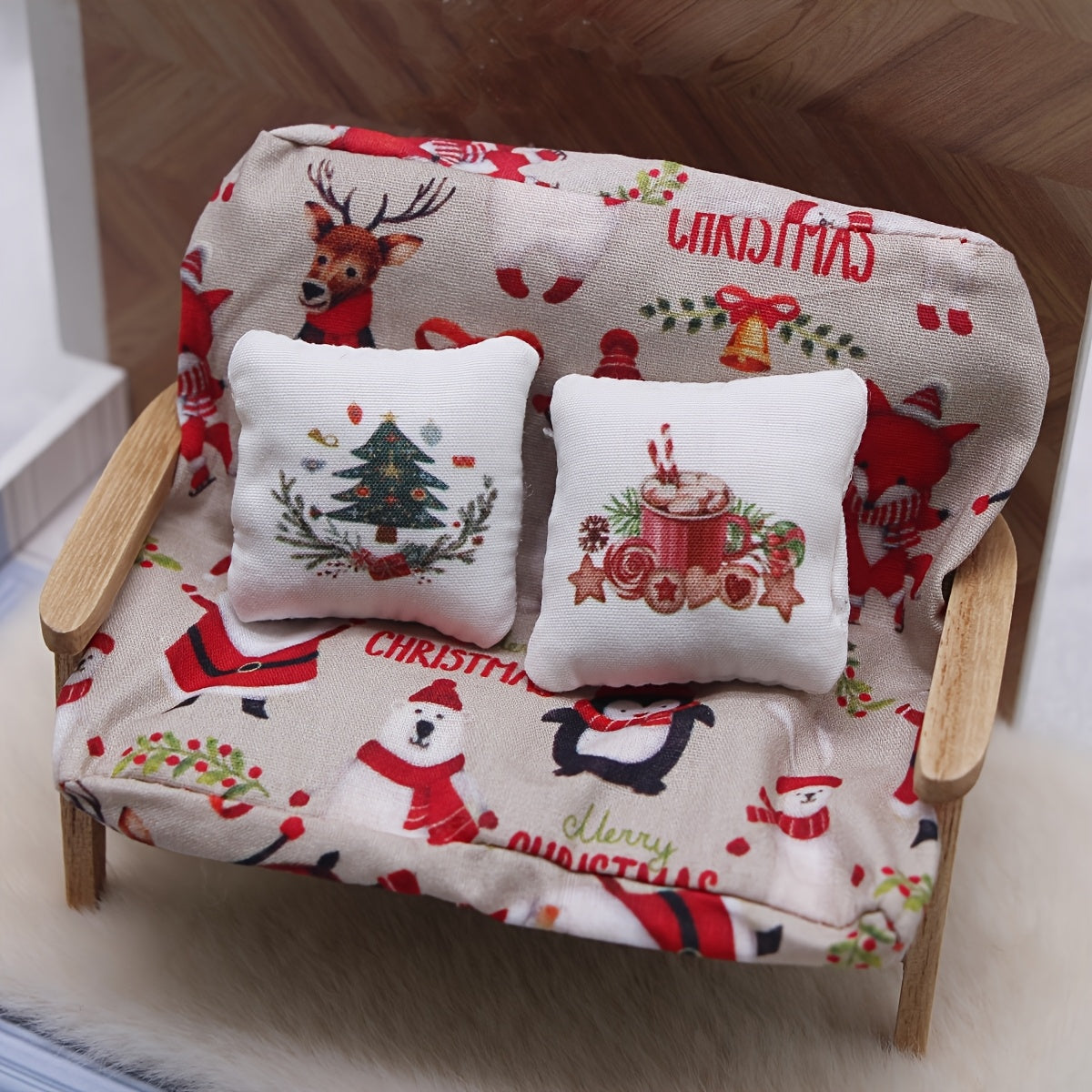 Christmas Dollhouse Pillow Cushion DIY Accessory Toy House Scene Decoration