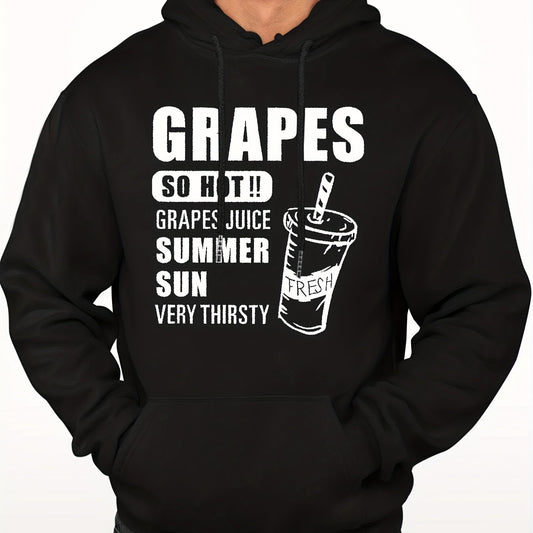 Grapes & Drinks Print Hoodie Men's Graphic Pullover Sweatshirt