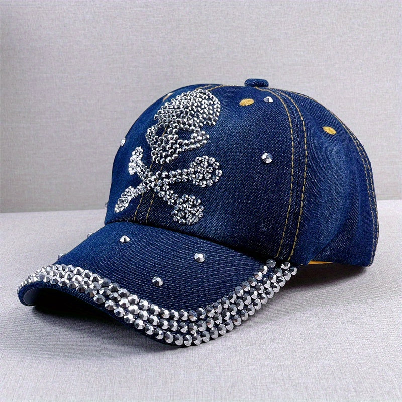 Skull Baseball Cap Rhinestone Washed Hip Hop Sun Hat Lightweight Dad Hats