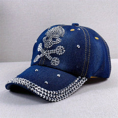Skull Baseball Cap Rhinestone Washed Hip Hop Sun Hat Lightweight Dad Hats
