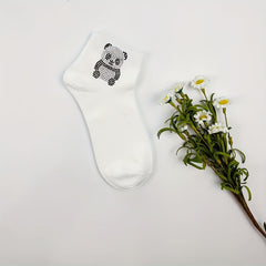 5 Pairs Panda Rhinestone Socks Crew Short Socks Women's Stockings
