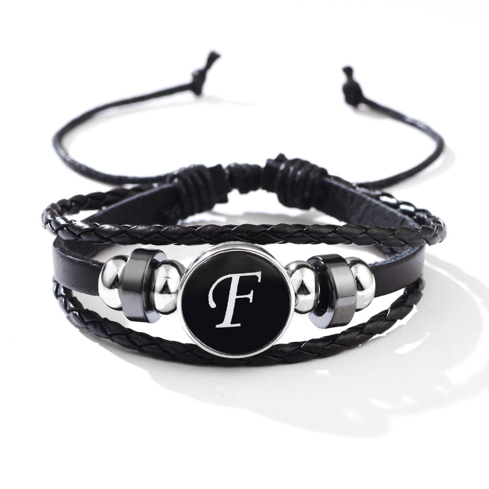 Stackable PU Leather Chain Bracelet with 26 English Letter Pattern