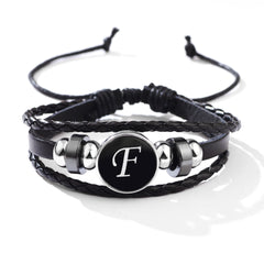 Stackable PU Leather Chain Bracelet with 26 English Letter Pattern