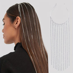 Women's Rhinestone Tassel Headband Long Bridal Hair Chain Jewelry