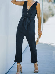 V Neck Tank Jumpsuit Sleeveless Button Casual Jumpsuit