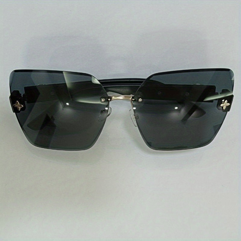 Men Women Rimless Sunglasses UV400 Sun Shades Gradient Lens with Glasses Case