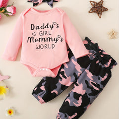 Infant Outift Long Sleeve Romper & Floral Pant & Headband 3pcs Set