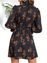  Floral Print Lantern Sleeve Mini Dress