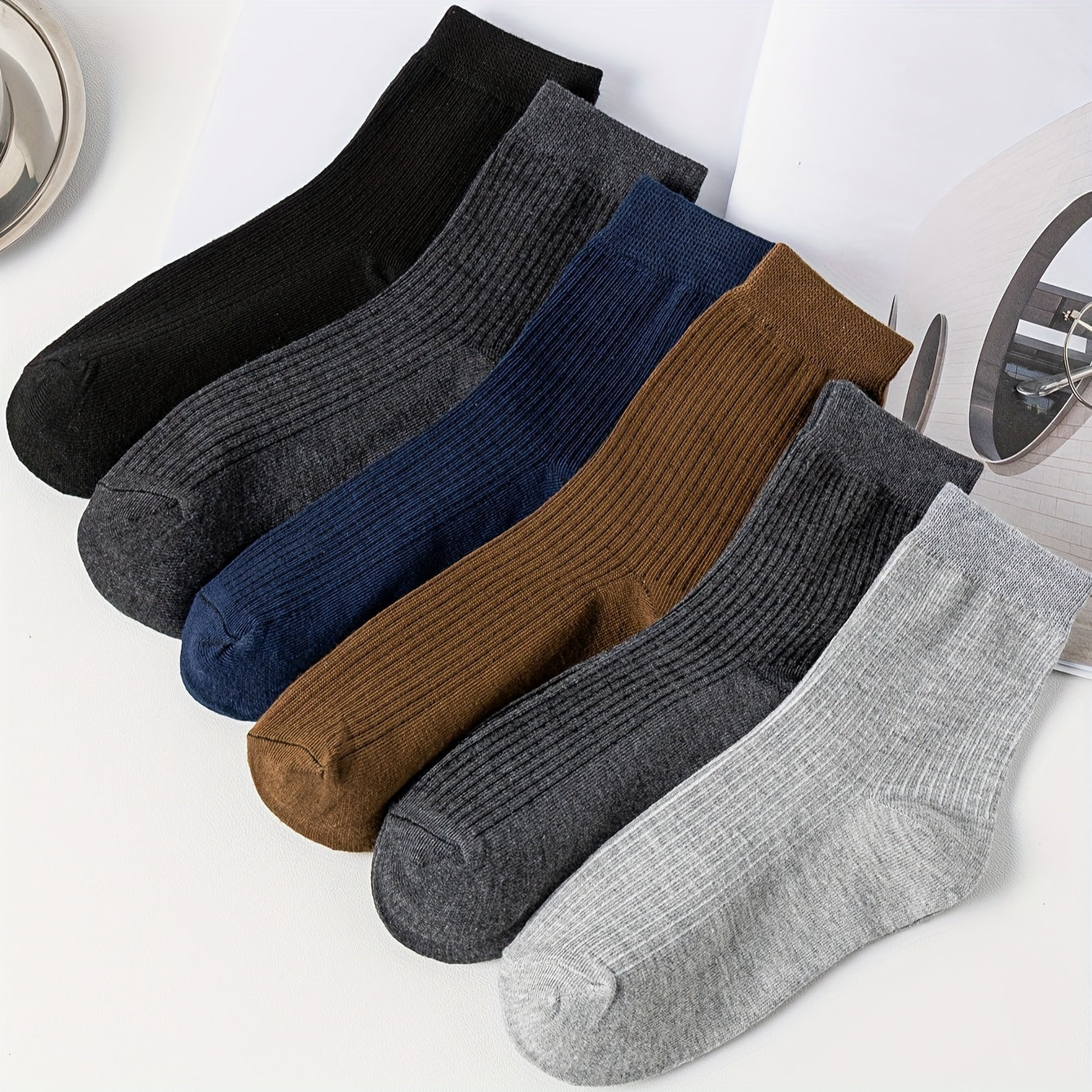 6 Pairs Women's Mid Tube Socks Solid Color Comfy & Breathable Stockings