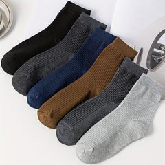 6 Pairs Women's Mid Tube Socks Solid Color Comfy & Breathable Stockings