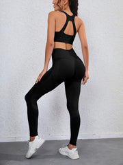 Yoga Sports Set Back Cutout Top & High Waist Slim Leggings Activewear