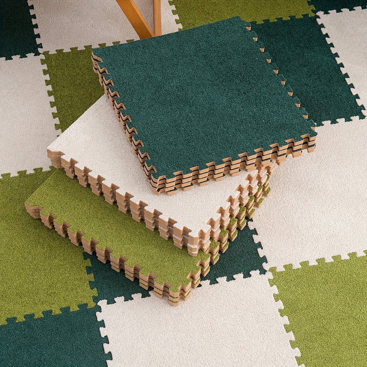 10pcs Plush Puzzle Foam Floor Mat Soft Fluffy Interlocking Square Foam Tiles