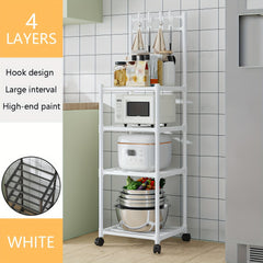 4 Layer Kitchen Storage Rack With Pulleys & Hooks Standing Rack