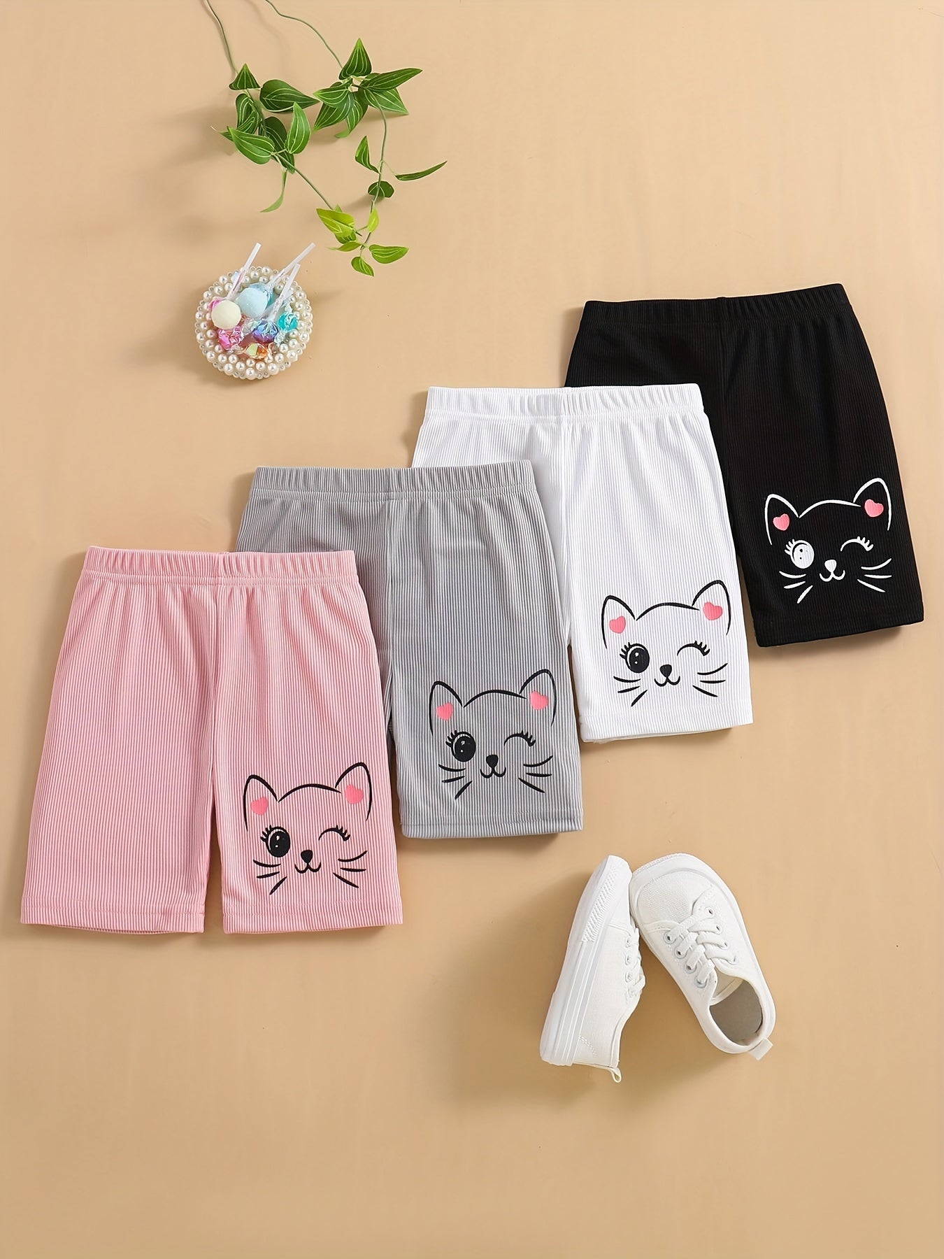 Girls Cartoon Cats Print Bike Shorts Dance Shorts