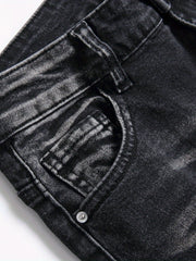 Boys Poker Card Embroidered Ripped Denim Slim Fit Jeans