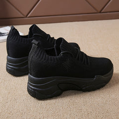 Women's Knit Platform Sneakers Breathable Lace Up Outdoor Shoes Lightweight