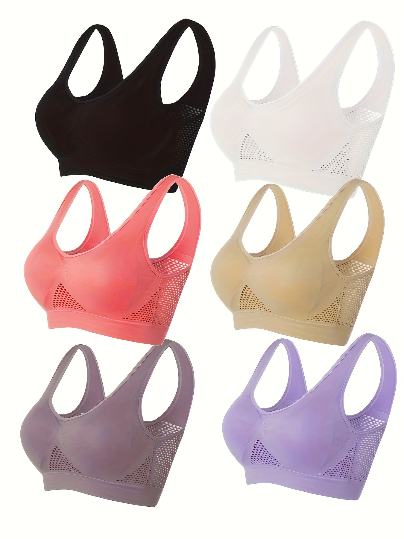 6 Pack Plus Size Sports Bra Set Hollow Mesh Breathable Fitness Gym Bra