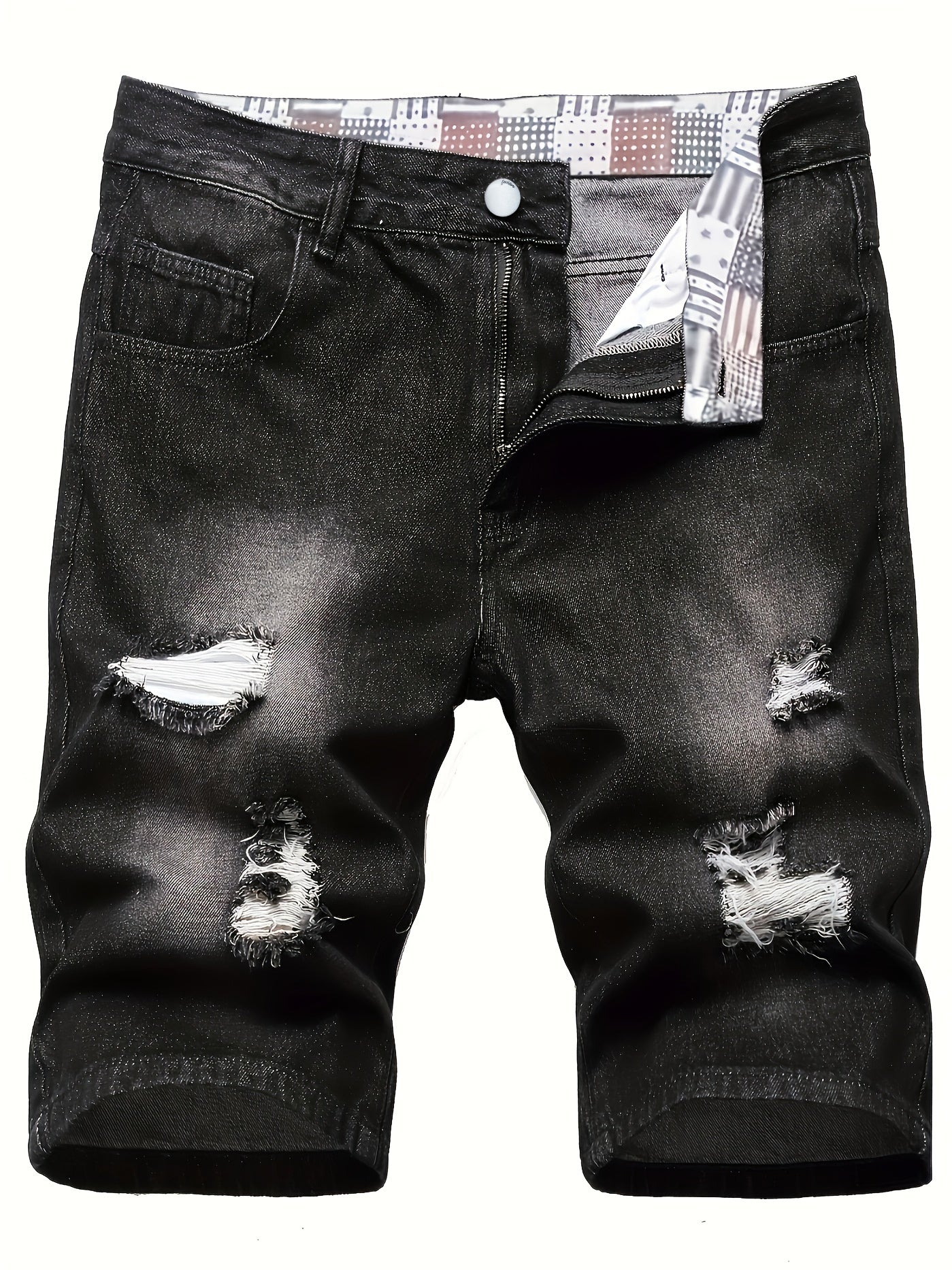 Men's Ripped Denim Shorts with Pockets for Spring and Summer
