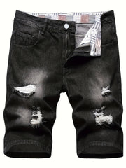 Men's Ripped Denim Shorts with Pockets for Spring and Summer