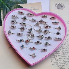 5pcs Children's Adjustable Diamond Alloy Ring