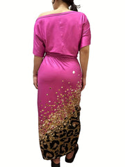  Letter Print One Shoulder Top & Maxi Skirt Set