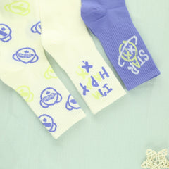 3 Pairs Letter Bear Print Socks Comfy Mid Tube Women's Stockings