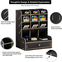 Wooden Desk Organizer Pen Holder Desktop Stationary Storage