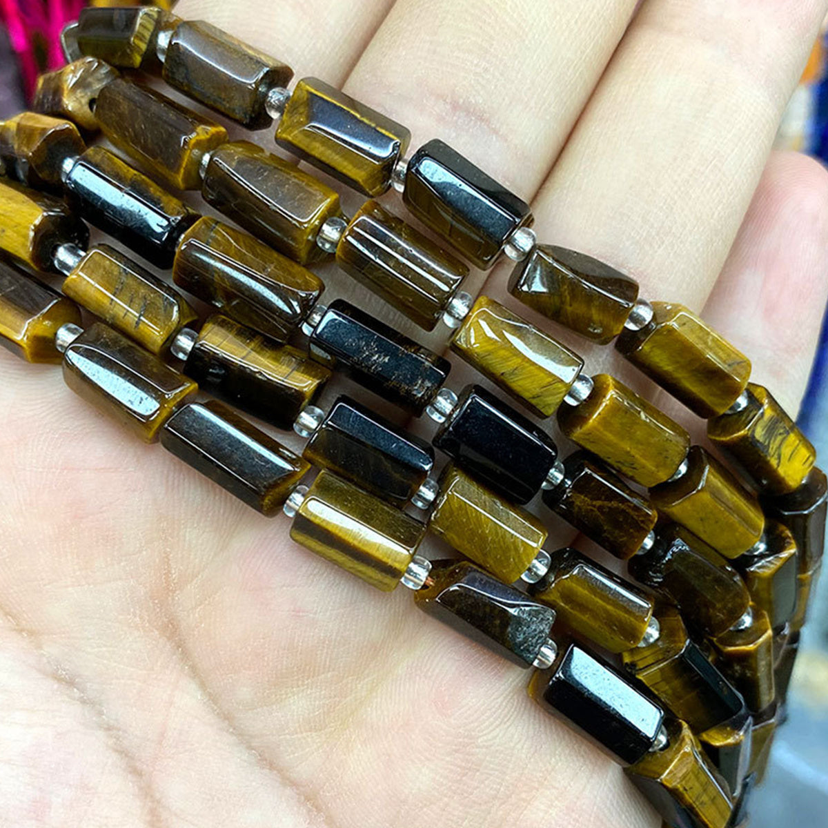 31pcs Natural Stone Cylindrical Loose Beads DIY Bracelet Jewelry Accessories