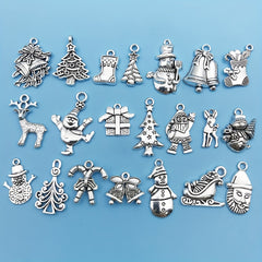 20pcs Antique Silver Christmas Charms Pendants for DIY Jewelry Making