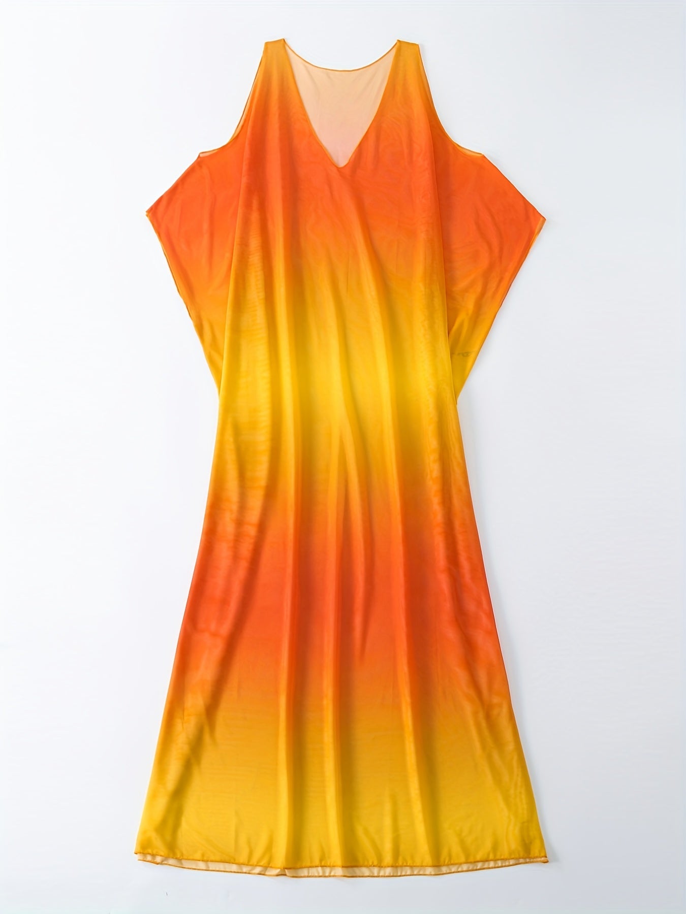  Colorblock Ombre Print Cold Shoulder Cover Up