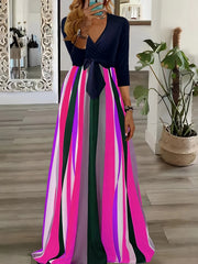  Colorful Striped Short Sleeve Maxi Dress